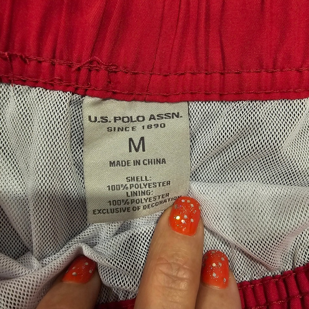 US Polo Assn Mens Swim Trunks Navy Red White Stripe Logo Size M NWT - Picture 5 of 8